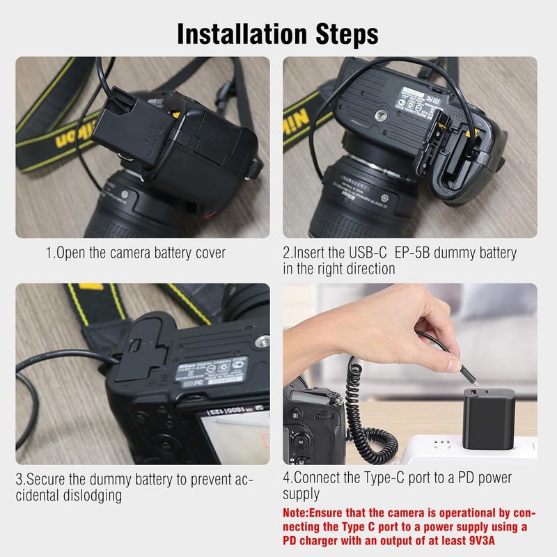 F1TP EH-5b EP-5B DC Coupler EN-EL15 Dummy Battery Kit with USB-C Cable for Nikon D7500 D7200 D7000 D7100 Z6 Z7 D750 D780 D800 D600 Z5 D500 Z6II Z7II Z8 D810 D610 D800E D810A D850 1V1 Cameras (EP-5B) - Image 4